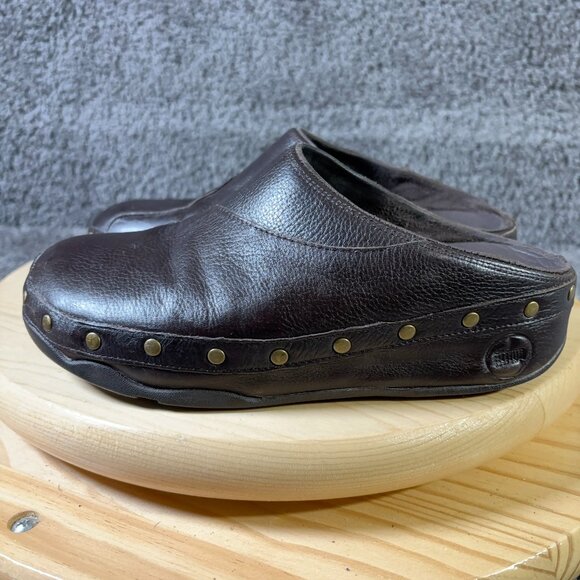 FitFlop Shoe Gogh Studsy Clog Womens Size 7 Brown Leather Slip On Comfort Sandal - Picture 1 of 8